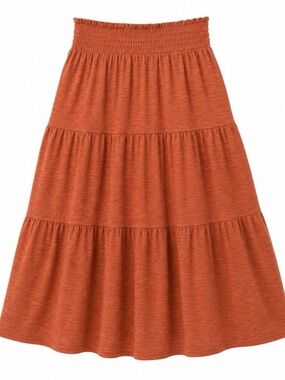 89th & Madison Tiered Midi Skirt in Rust Orange